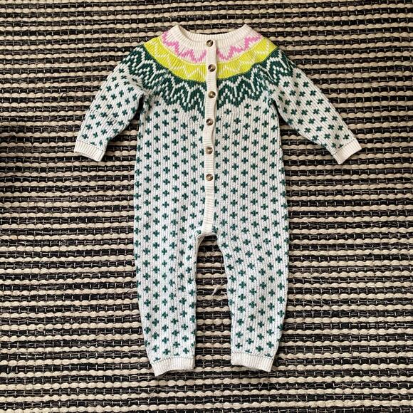 🌿Old Navy Toddler Girls One Piece Snap Knit Fair Isle  Romper 18/24M - Picture 2 of 3